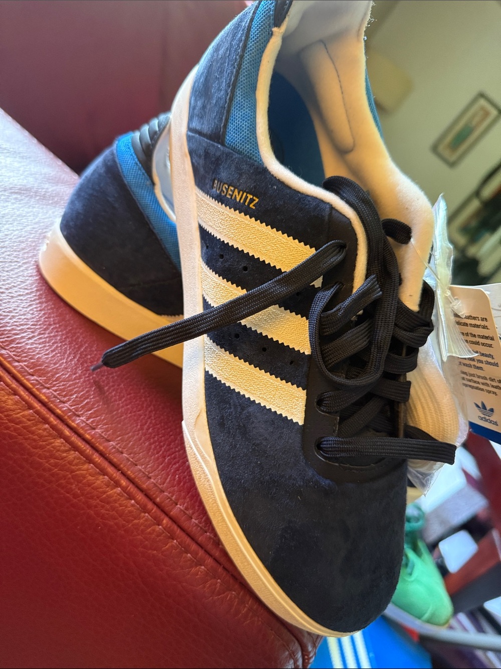 adidas Men's Navy Suede Sneakers with Cream Stripes